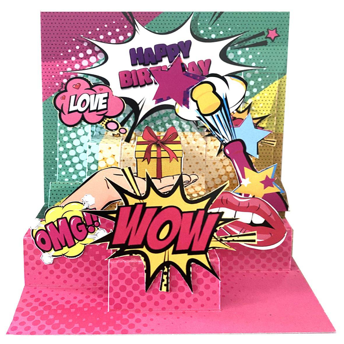 Happy Birthday Warhol large pop-up card by Pictura featuring colorful pop art design and intricate paper craftsmanship.